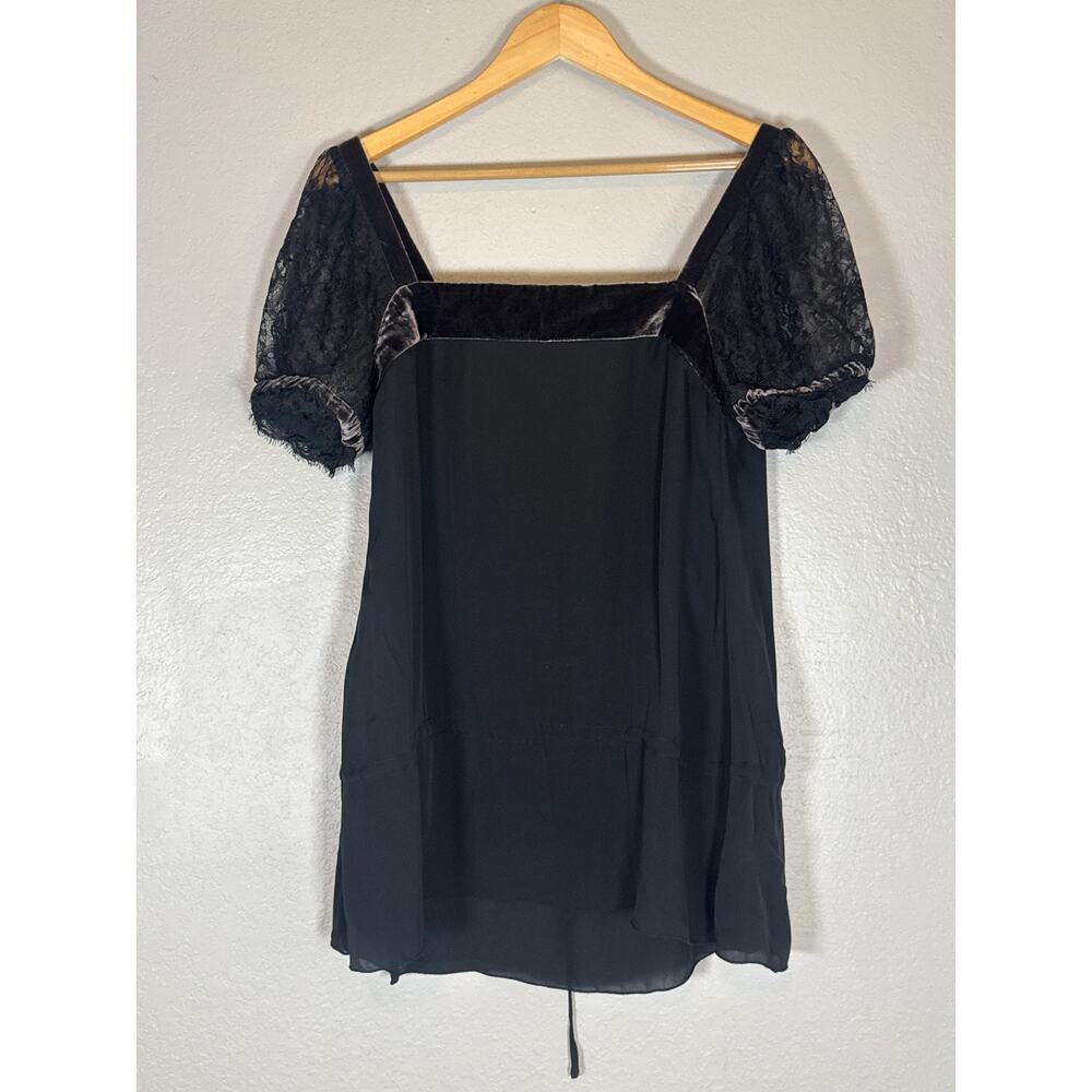 Express Black 100% Silk Blouse Top Medium Puff Sleeves Fairygoth Whimsigoth - Picture 4 of 6